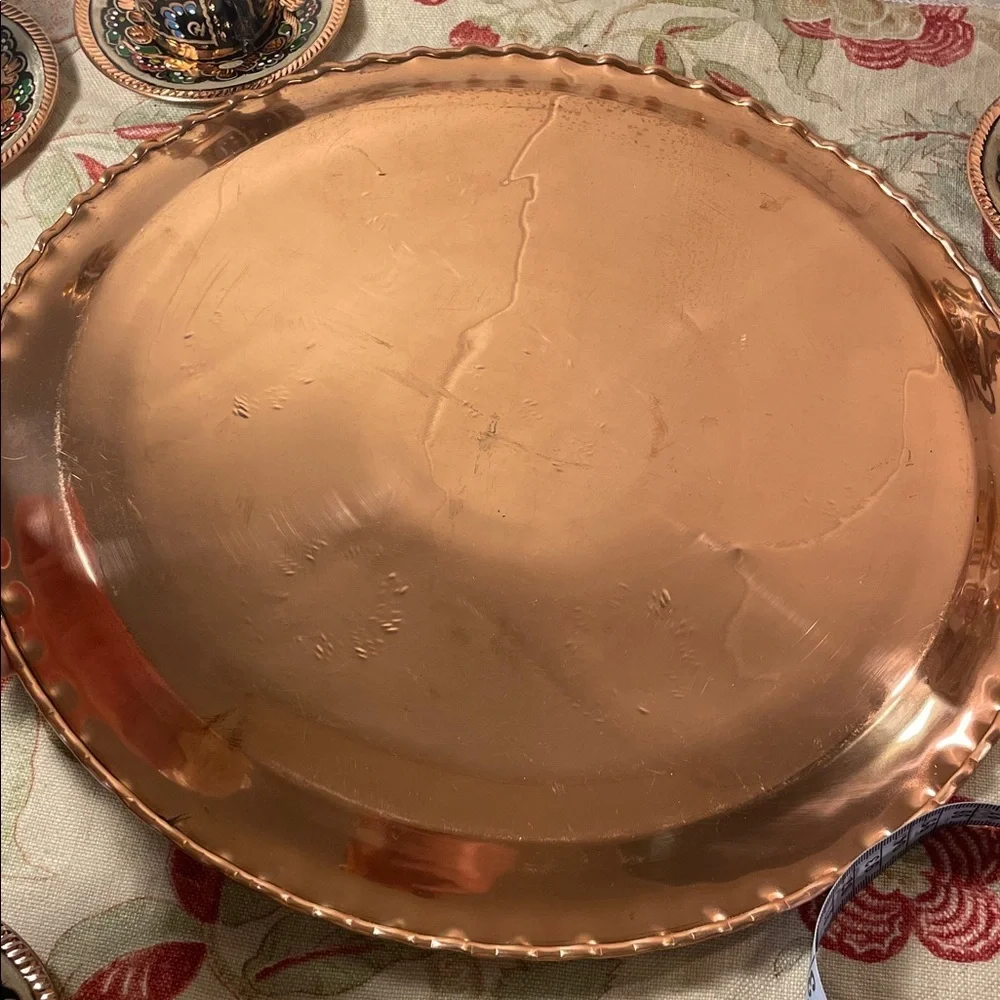 Handcrafted Copper Turkish Ceramic Coffee and Expresso Set with Tray